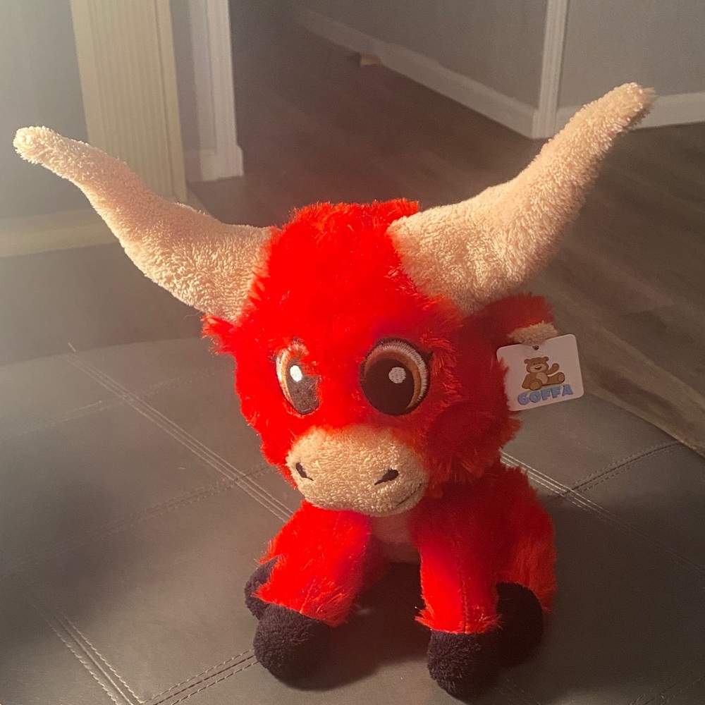 Hoffa Red Bull Plush 13” Stuffed Animal Toy Horns Embroidered Eyes